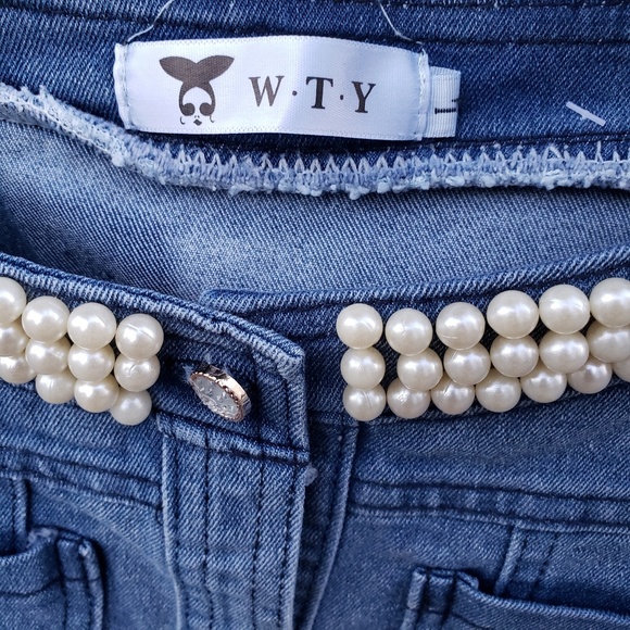 Womens Denim Collar Beads Jacket L (M) Blue Layer - Picture 8 of 8